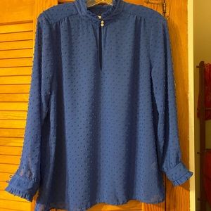 J. Crew Royal Blue Long Sleeve Button with Keyhole Front Blouse